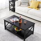 Coffee Table Living Room Furniture Table with Storage Shelf, Black Modern Coffee Table Clean