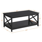 Coffee Table Living Room Furniture Table with Storage Shelf, Black Modern Coffee Table Clean