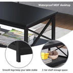 Coffee Table Living Room Furniture Table with Storage Shelf, Black Modern Coffee Table Clean